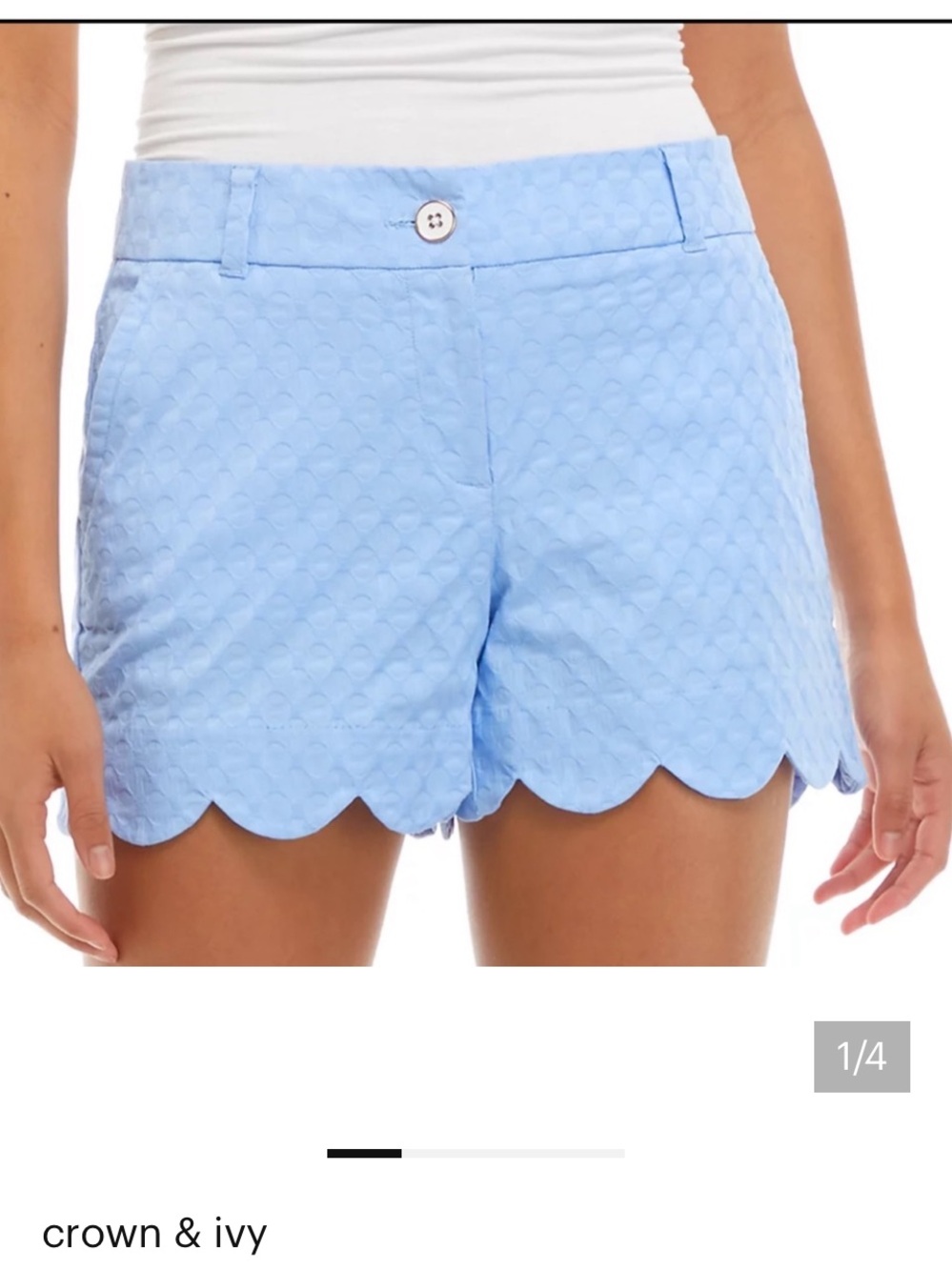 crown & ivy Pastel Blue Scallop-Hem Quilted Shorts